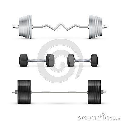 Set of dumbbells and barbells. Fitness and bodybuilding equipment. Vector Vector Illustration