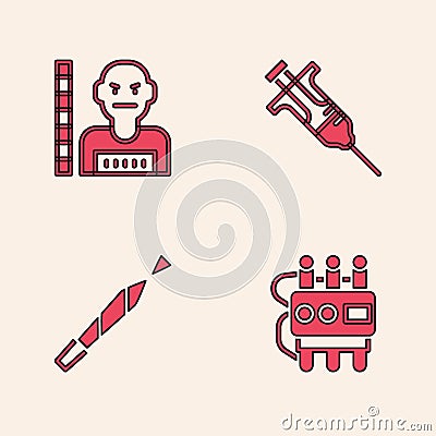 Set Dynamite and timer clock, Suspect criminal, Syringe and Marijuana joint icon. Vector Vector Illustration