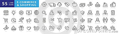 Set of 50 E-commerce and shopping web icons in line style. Vector Illustration