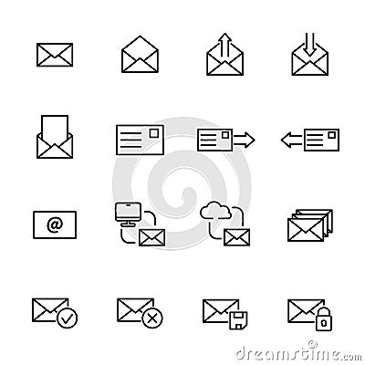 Set of e-mail icons in modern thin line style. Vector Illustration