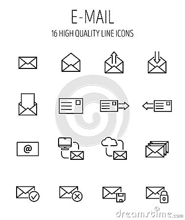 Set of e-mail icons in modern thin line style. Vector Illustration