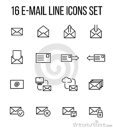 Set of e-mail icons in modern thin line style. Vector Illustration