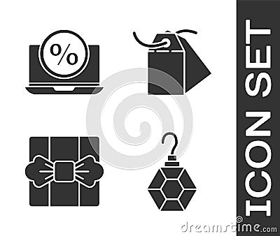 Set Earring, Percent discount and laptop, Gift box and Blank label template price tag icon. Vector Vector Illustration