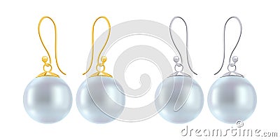 Set of earrings with round blue pearls. Vector Illustration