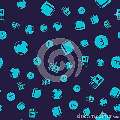 Set Earth globe, Exam paper with incorrect answers, File document and Identification badge on seamless pattern. Vector Vector Illustration
