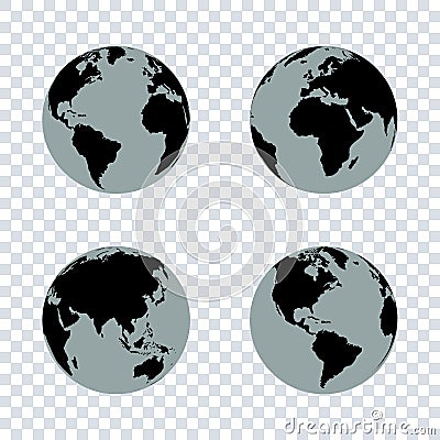 Set of earth globes on transparent background Vector Illustration