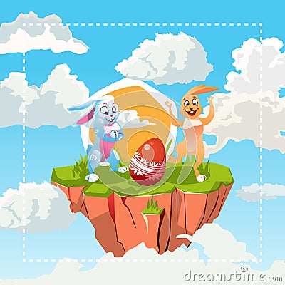 Set with easter bunnies Cartoon Illustration