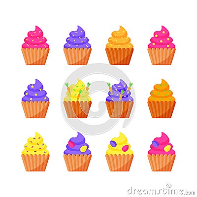 Set of Easter cupcakes for the Easter holiday. Vector illustration. Vector Illustration