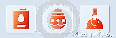 Set Easter egg, Greeting card with Happy Easter and Priest. White square button. Vector Vector Illustration