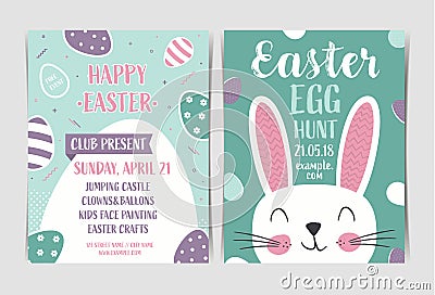 Set of Easter egg hunt invitation template. Vector Illustration