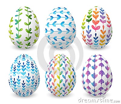 Set of Easter eggs with floral ornates Vector Illustration