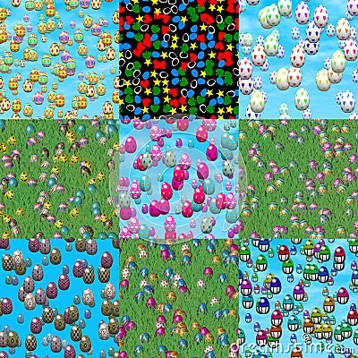 Set of easter eggs generated seamless textures Stock Photo