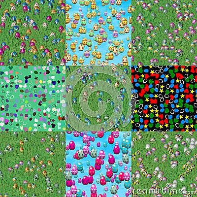 Set of easter eggs generated seamless textures Stock Photo