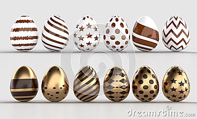 Set of Easter eggs golden and dark brown color. With Path Stock Photo