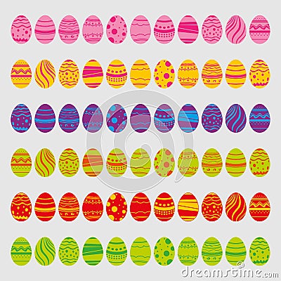 Set of easter eggs isolated on white background. Icons in flat style with bright colors. Vector Illustration. Good for Easter holi Vector Illustration