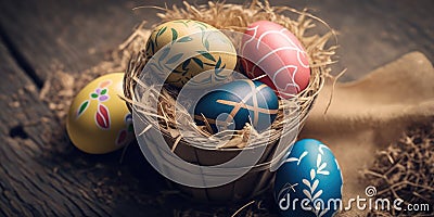 Set of Easter eggs on straw Stock Photo