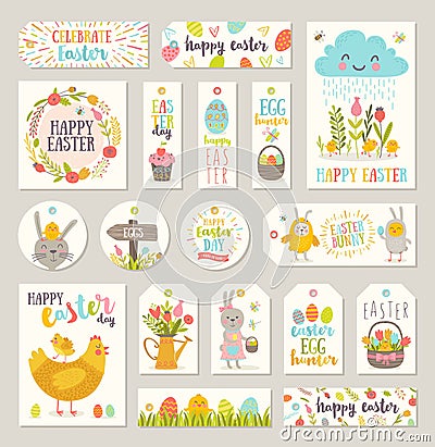 Set of Easter gift tags and labels Vector Illustration