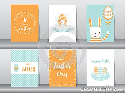 Set of Easter greeting cards,template,rabbits,eggs,Vector illustrations Vector Illustration