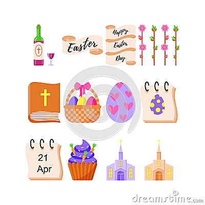 Set of Easter icons for the holiday of Easter. Vector illustration. Vector Illustration