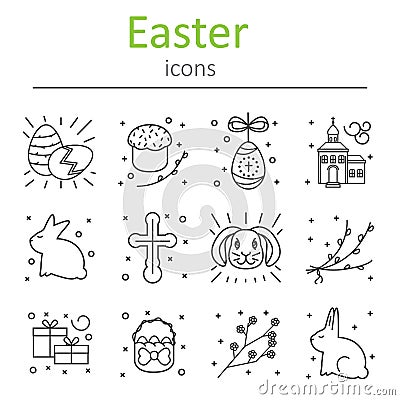 Set of Easter icons in the outline style. Vector Illustration