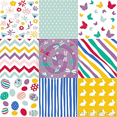 Set of Easter seamless patterns Vector Illustration