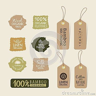 Set of eco friendly fabric tag labels collection design Vector Illustration