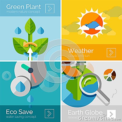 Set of eco nature flat design concepts, banners Vector Illustration