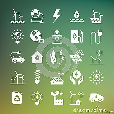 Set of eco vector icons in flat style isolated on dark background. Vector Illustration