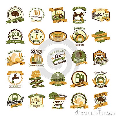 Set of ecological product labels. Vector illustration decorative design Vector Illustration