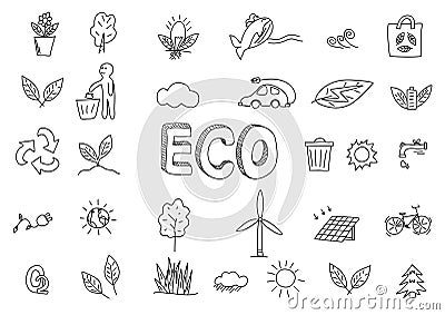 Set of ecology doodle pictures. Vector illustration Vector Illustration