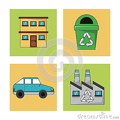 Set ecology environment recycle conservation nature icons Vector Illustration