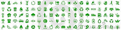 Set of 100 ecology icons. Eco green signs. Nature symbol - vector Vector Illustration