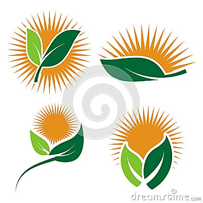 Set Ecology logos of green leaf nature element icon on white background . illustrator Vector Illustration