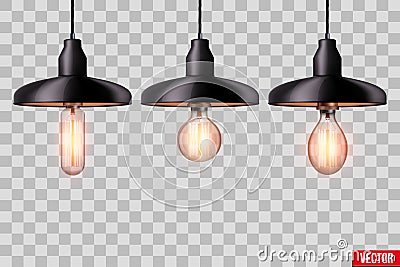 Set of edison light bulb with metal shade Vector Illustration