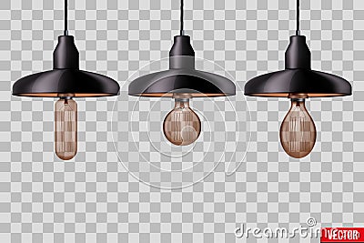 Set of edison light bulb with metal shade Vector Illustration