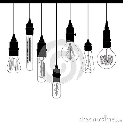 Set of Edison loft lights. Retro lamp for design catalog Vector Illustration