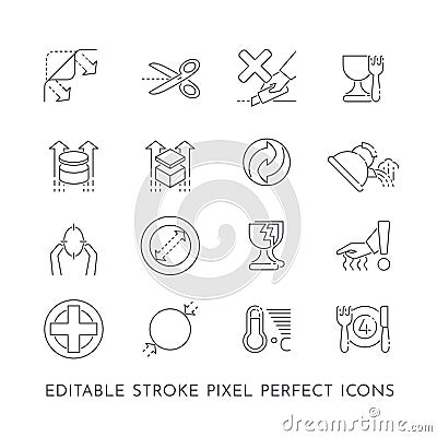 Set of 16 icons for packaging and indications of use Vector Illustration