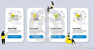 Set of Education icons, such as Interview documents, Report timer, Technical info. Vector Vector Illustration