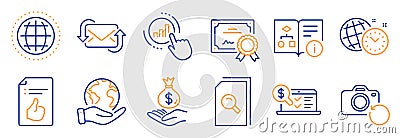 Set of Education icons, such as Refresh mail, Globe, Graph chart. Vector Vector Illustration