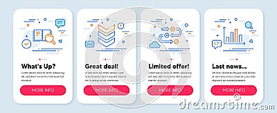 Set of Education icons, such as Survey progress, Search book, Shoulder strap symbols. Diagram graph line icons. Vector Vector Illustration