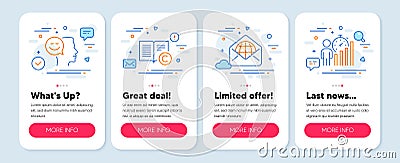 Set of Education icons, such as Web mail, Good mood, Copyright symbols. Business statistics line icons. Vector Vector Illustration