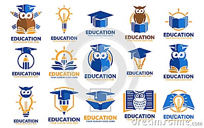 Set of education logo design templates, educational logo design template pack Vector Illustration