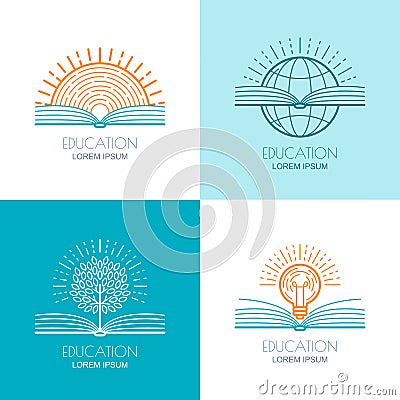 Set of education logo, icons, emblems design elements. O Vector Illustration