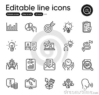 Set of Education outline icons. Contains icons as Column chart, Technical algorithm and Credit card elements. Vector Vector Illustration