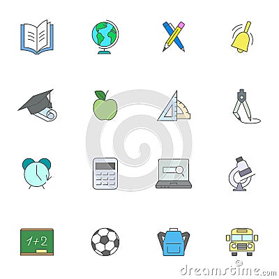 Set of education and school vector icons isolated on white background Vector Illustration