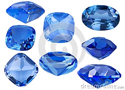 Set of eight blue sapphires on white Stock Photo