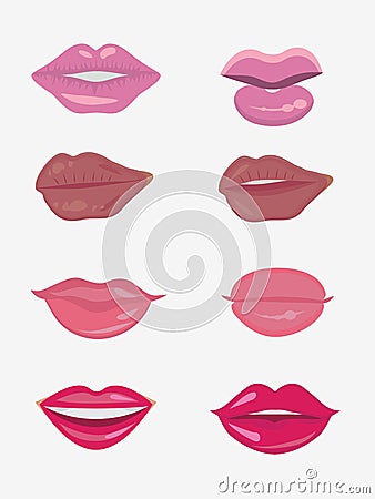 Set of eight female lips Vector Illustration