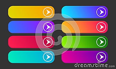 Set of eight modern gradient buttons with arrows Vector Illustration