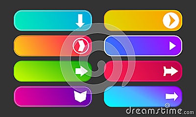 Set of eight modern gradient buttons with arrows Vector Illustration