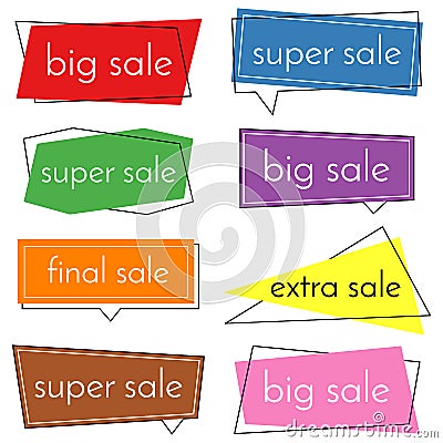 Set of eight sale vector banners with colorful design elements. Vector Illustration